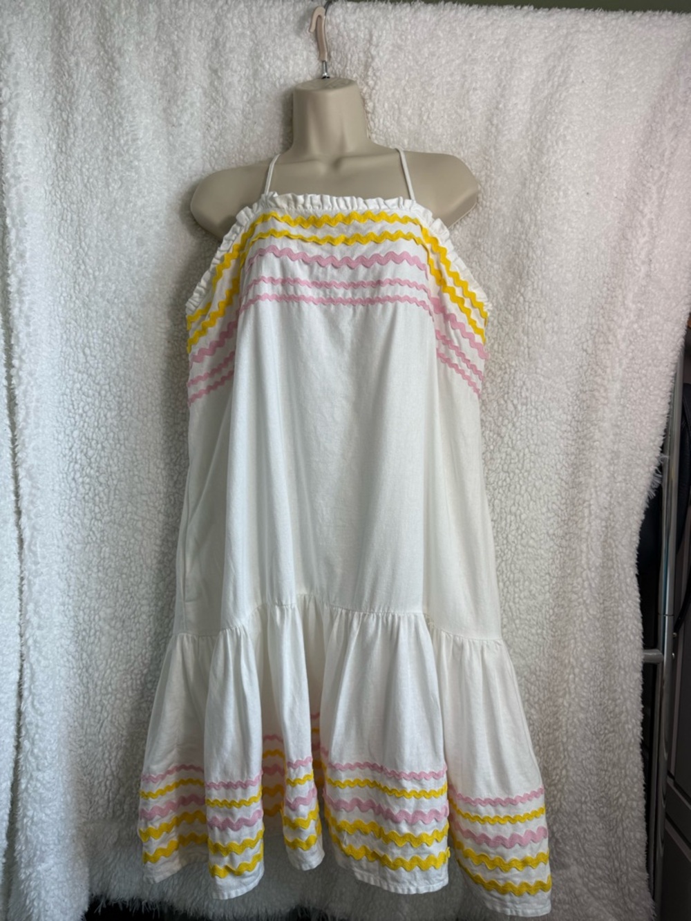 Lisa Marie Fernandez White Lined Sundress with Yellow & Pink Trim LG